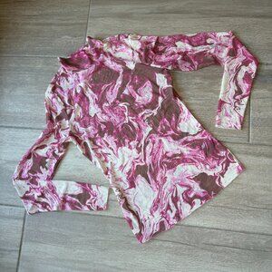 AFRM Pink Marble Mesh Sheer Long Sleeve Top - Women's XS